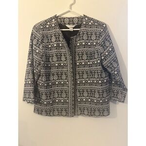 Christopher & Banks Women's Large Open Front Black & White Patterned‎ Cardigan